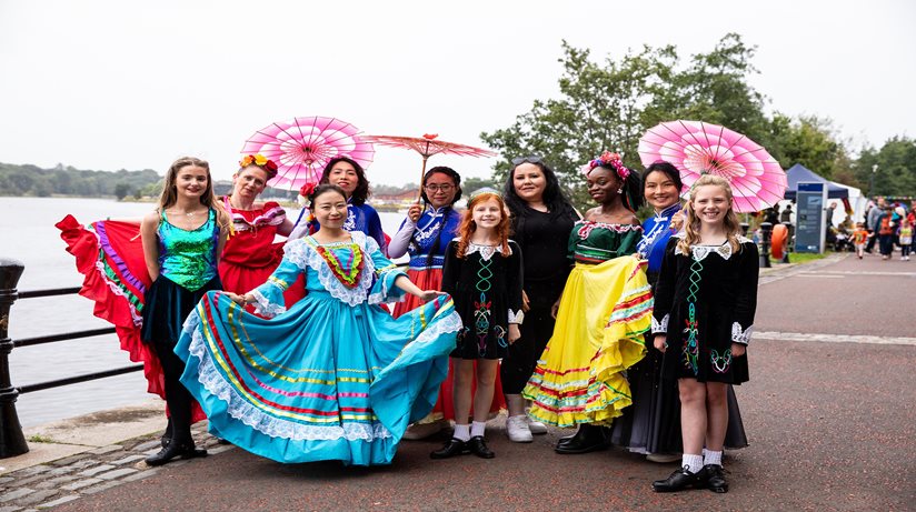 Housing Executive Good Relations Officer Lisa Hull with some of the artistes who took part in the Féile na hAbhann - Festival of the River.