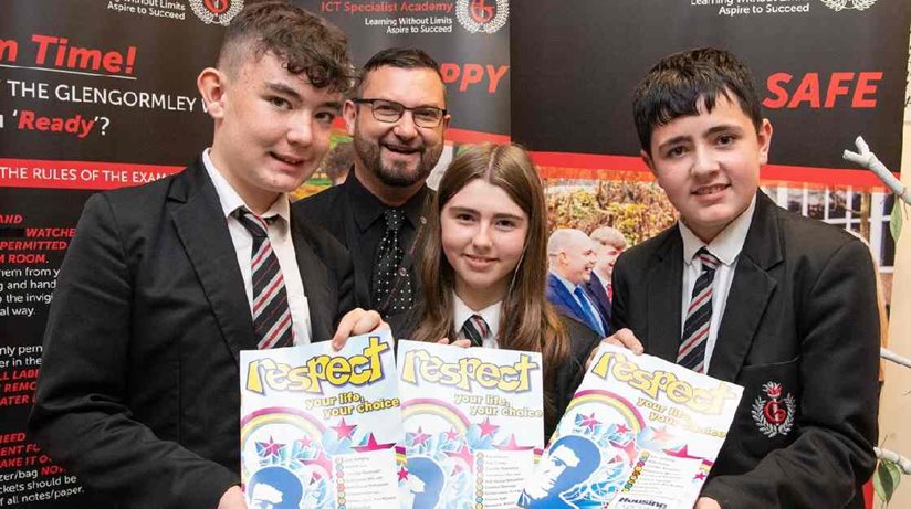 Some of the students from Glengormley High School who took part in the Respect Programme, with teacher Gary Coey.