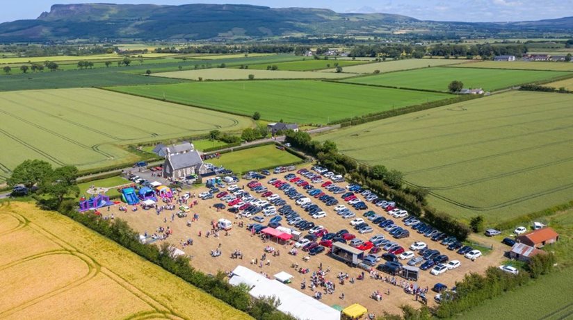 An aerial view of the summer fair at St John’s Church in the parish of Tamlaghtfinlagan.