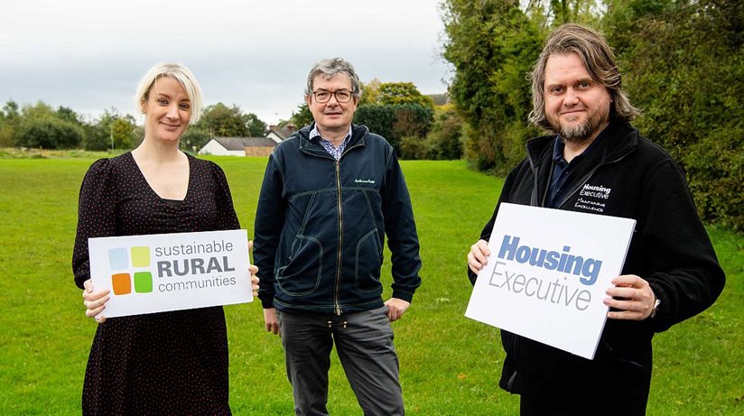 Pictured in Moneyglass, Co Antrim where the organisation is conducting research into local demand for social and affordable homes is (left to right)  Ruth Buchanan, Rural Housing Association, Eoin McKinney, Housing Executive Rural Officer  and John Magill Housing Executive Patch Manager.