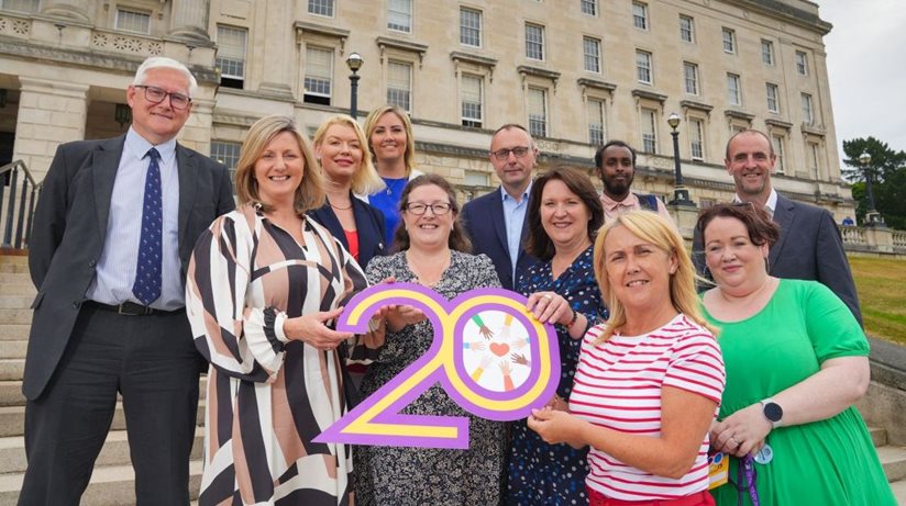 Pictured at the Supporting People 20th anniversary event are: (L-R) Colum Boyle, DfC, Grainia Long, NIHE, Kelly Andrews, Womens Aid, Diane Forstyle MLA, Kellie Armstrong MLA, Keith Buchanan MLA, Nicole Lappin, NIHE, Mohammed Jama, MACs, Ciara Ferguson MLA, Claire Carolan, MACs, Mark Durkan MLA.