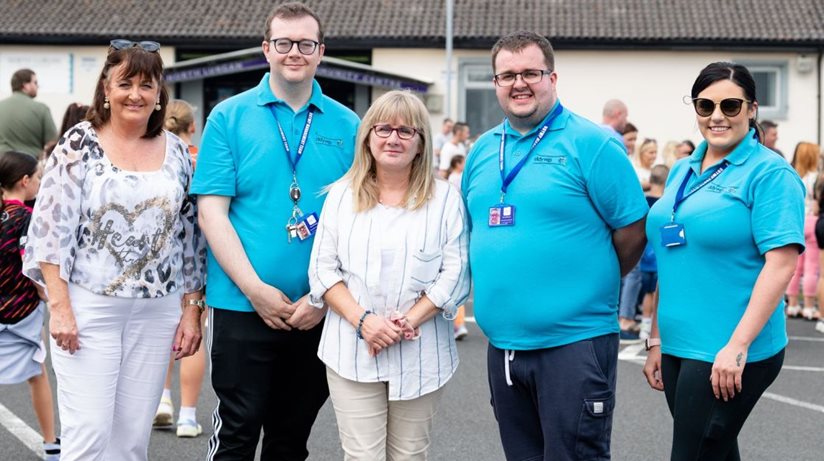 The Housing Executive’s Michelle Hazlett (centre) with Drumgor Detached Youth Project committee members Jackie McAlernon, Barry McCrory, Donal O’Hagan and Sorcha O’Hanlon