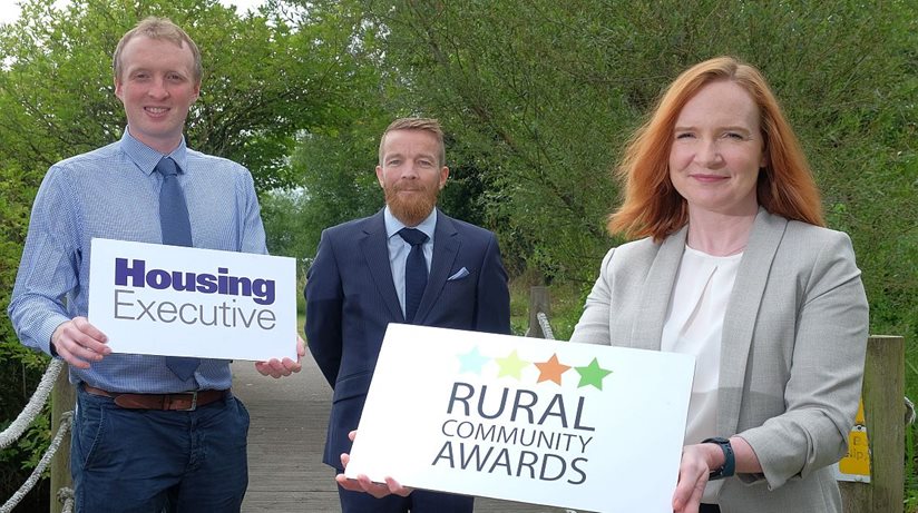 Searching for a hero - Tim Gilpin (left), Rural and Regeneration Manager, Housing Executive, launches the 2022 Rural Community Awards competition along with judges Mark Alexander, Area Manager, Housing Executive, and Orla McCann, Supporting Communities. 