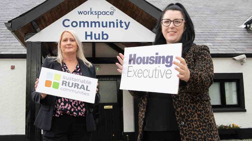 Cathy Wright (right), Housing Executive, and Georgina Grieve, chief executive of the Workspace Group, urge local people to register their interest if they would like to live in social housing in the Draperstown area.