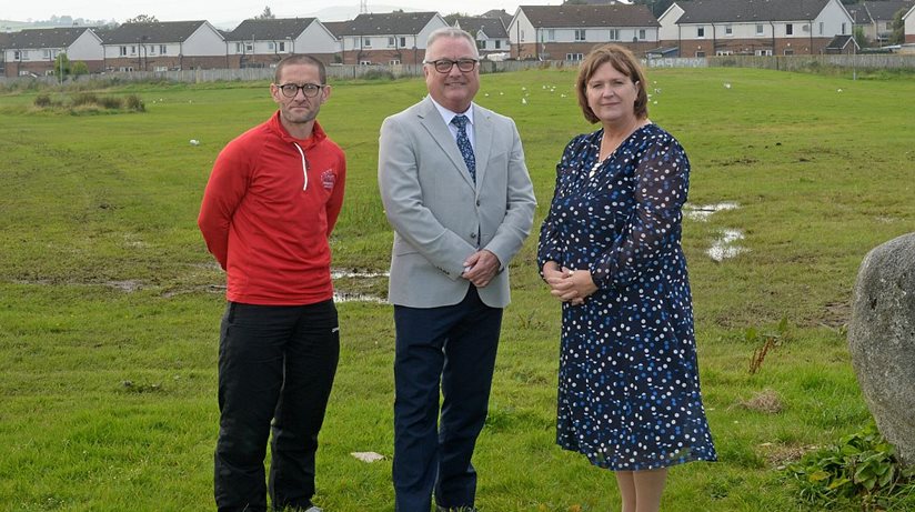 Pictured on the site of Galliagh Community Centre’s fantastic Féile are, from left, Tommy McCallion, Manager, Galliagh Community Centre, Eddie Doherty, Housing Executive Area Manager, West and Nicole Lappin, Housing Executive Chair.