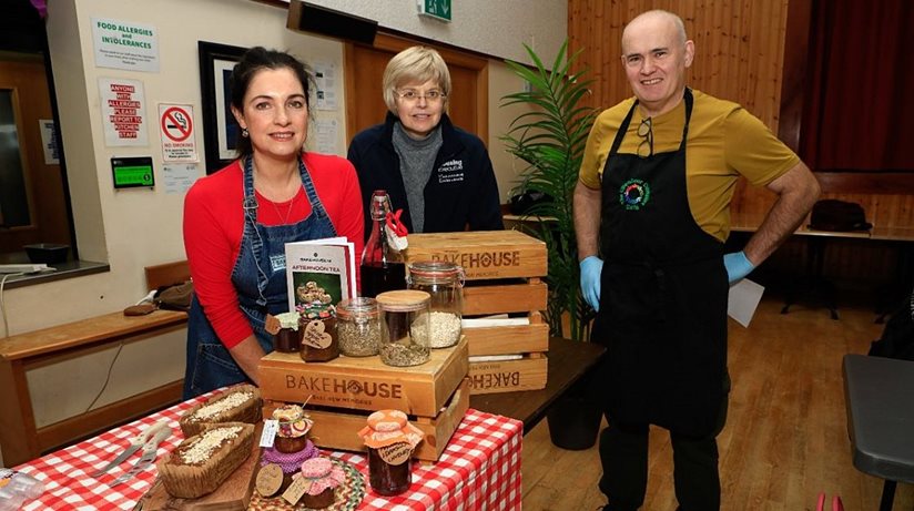 Bronagh Duffin, Bake House NI Cookery School, facilitator at the Community Group Cooking Class, sponsored by the NIHE and held in the OpenDoor Complex, Bellaghy. Included are Noel O'Sullivan, OpenDoor Complex, and Annemarie Convery, The Housing Executive.