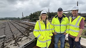 Pictured on the roof of a Housing Executive pilot project in Drumtara, Ballymena are, from left, Sharon Poots, Housing Executive Architect and Senior Project Manager, Paul Fishwick, Maintenance Manager for Housing Executive Direct, North Belfast and Gareth Walsh, Housing Executive Project Manager.
