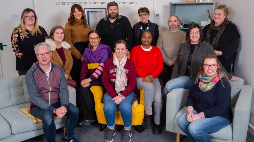 Pictured with Gareth Doran, Housing Executive Good Relations Officer, Causeway (back row, second from right) are centre staff, participants and facilitators of Victim Support Group NI’s OCN Level 3 Accredited Course ‘We Stand Together’ which was delivered in Building Communities Resource Centre, Ballymoney.