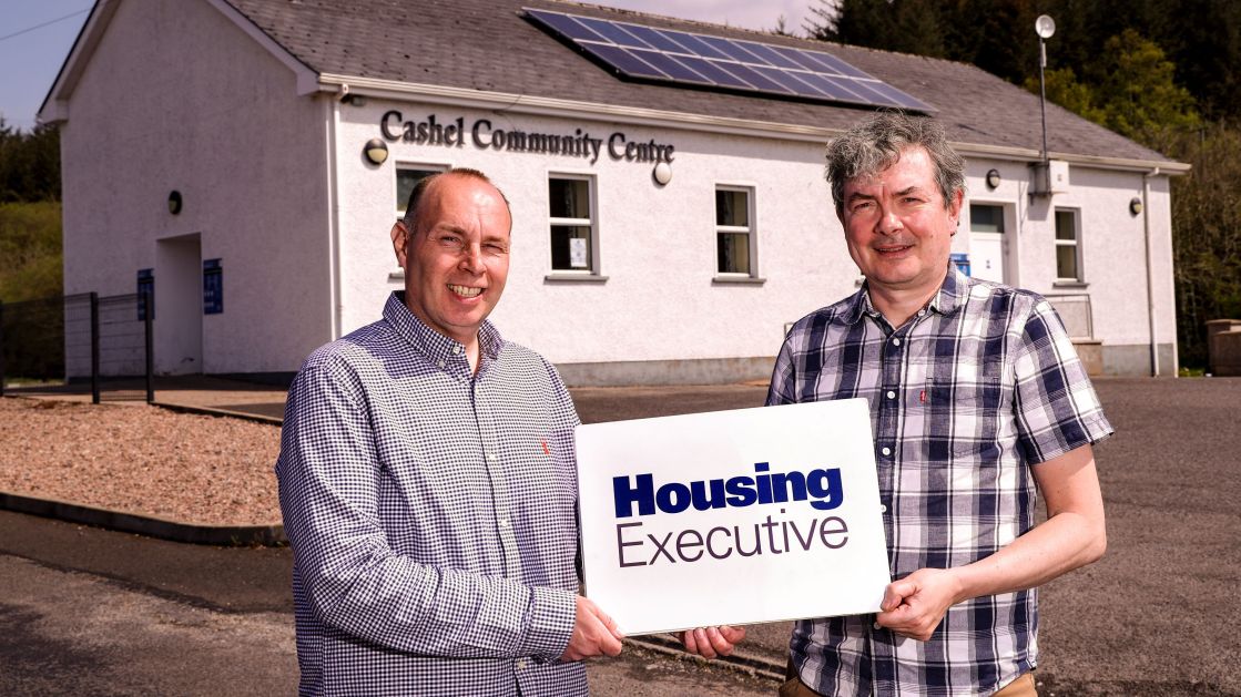 Pictured at Cashel Community Centre is David Brownlee, Housing Executive Housing Officer, Fermanagh District and Eoin McKinney