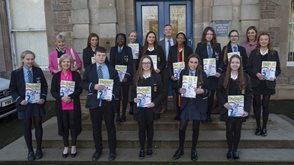 Pupils from Holy Trinity College and Cookstown High School took part in a safety education programme funded by the Housing Executive. They are pictured with with School Liaison Officer Michael Fitzgerald, Children’s Safety Education Foundation, Holy Trinity College Vice Principal Mary McDonald, Housing Executive’s Laura McConville, Housing Executive’s Mid Ulster Area Manager Sharon Crooks and Nicola Cheevers, Cookstown High School. 