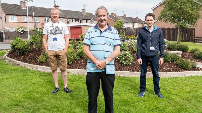 Pictured at the recently refurbished green area situated in Cranebrook Crescent, Ballynakilly are from left, Shane Conlon, Grounds Maintenance Officer with the Housing Executive, local resident and community chairperson, Kenny Montgomery and Mark McGuckin, local Patch Manager with the Housing Executive.