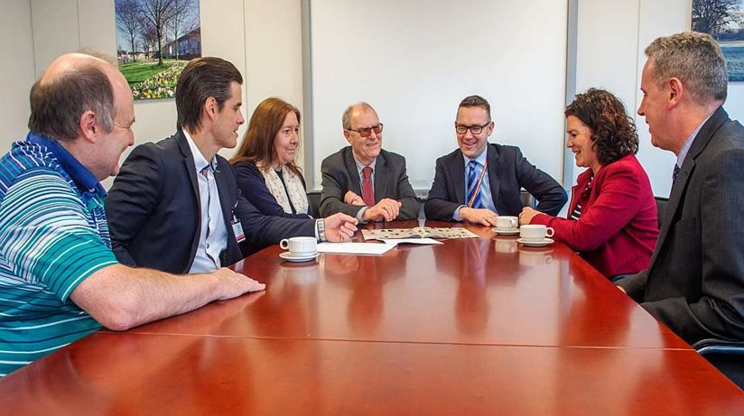 Providing Hope (left to right): Eric Brown, East Belfast Mission, Leigh Brown, Positive Futures, Noelle Collins, Belfast and Lisburn Women’s Aid, Professor Peter Roberts, Chairman, The Housing Executive, Paul Price, Department for Communities, Kate Martin, MACS, Alistair Mawhinney, Supporting People, Housing Executive.