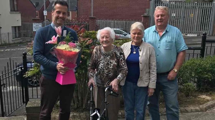 Pictured from left is the Housing Executive’s North Belfast Area Manager, Gerard Flynn, Louisa Wilson who recently celebrated her 100th birthday and her daughter-in-law Rhoda and son, Jim. 