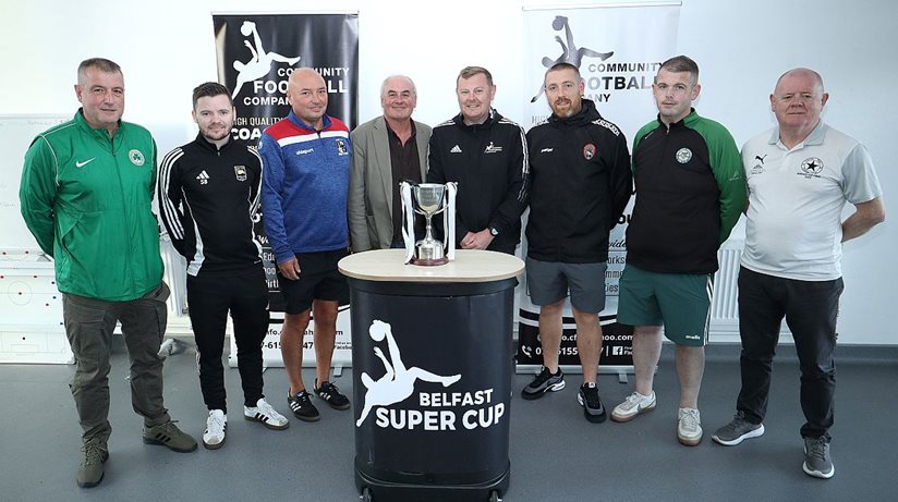 The Housing Executive’s Dr Seán Brennan with organisers and players