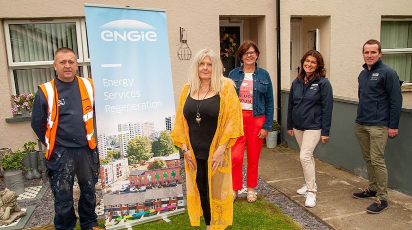 Pictured from left is James Johnston from Engie Regeneration, Churchview Close resident, Lorraine Pugh, Housing Executive Patch Manager, Fiona McVerry, Housing Executive Inspectorate, Gemma McDowell and Housing Executive Project Manager, Thomas Fitzmaurice. 