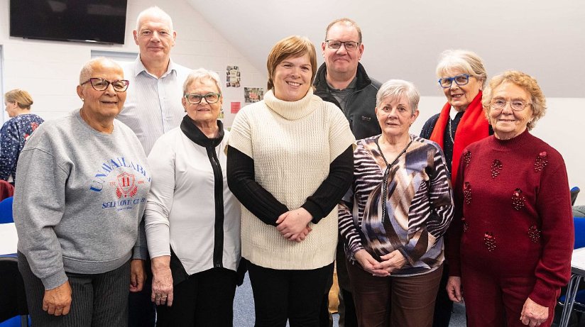 Christmas all wrapped up…Pictured with John Read, Housing Executive Good Relations Officer, Mid and East Antrim is Samantha Peden, Community Development Officer and participants of the Christmas coffee morning provided by Cullybackey Community Partnership. Also represented at the event was the board of directors, Cullybackey Men's Shed and members of Cullybackey community. All the catering equipment for the event was funded by the Housing Executive. 