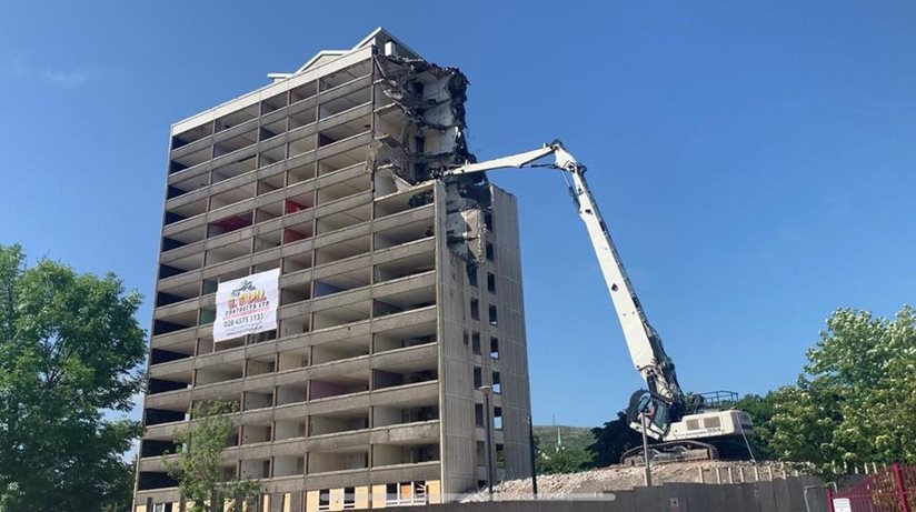 Monkscoole House in Rathcoole, Newtownabbey, is the first tower block to be demolished. 