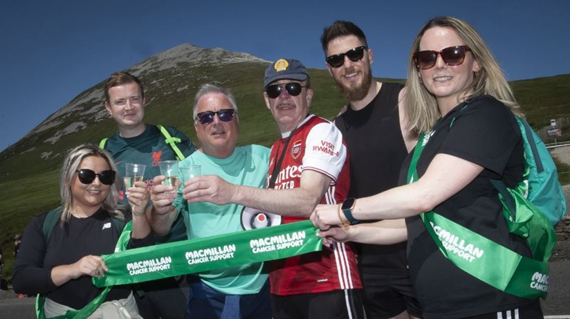A team effort…pictured on completion of their Mount Errigal climb in memory of colleagues Paul Devine and Declan McDowell are Housing Executive staff. From left, Aisling Kelly, Housing Adviser, Robert Guthrie, Housing Adviser, Eddie Doherty, West Area Manager, Noel McNulty, Assistant West Area Manager, Andy Leitch, Housing Adviser and Kerry Friel, Housing Adviser.