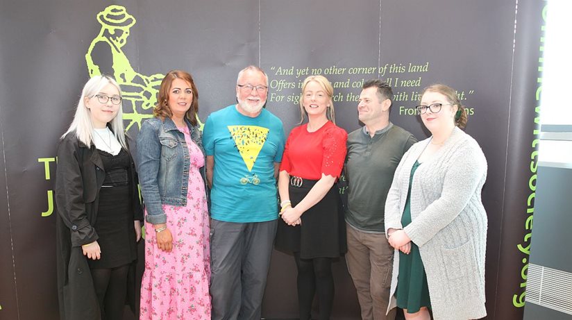 Tenants Tori Borne, Charlene Moore, Paul Nixon, and Rachel McBride received Housing Executive bursaries to attend the John Hewitt Society Summer School, which focuses on tackling sectarianism. With them are Janet Agnew, Housing Executive, and the Society’s Chair Tony Kennedy. 