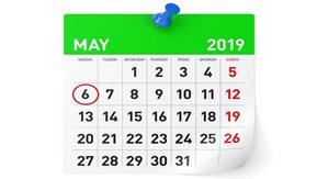 A calendar with 6 May circled.