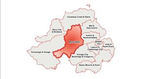 A map of Northern Ireland showing the Mid Ulster District Council area.