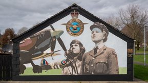 Mural showing Spitfire ,a pilot and a WAAF