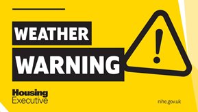 Weather warning text and graphic.