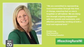 Grainia Long picture, hashtag #ReachingRuralNI, and quote from article