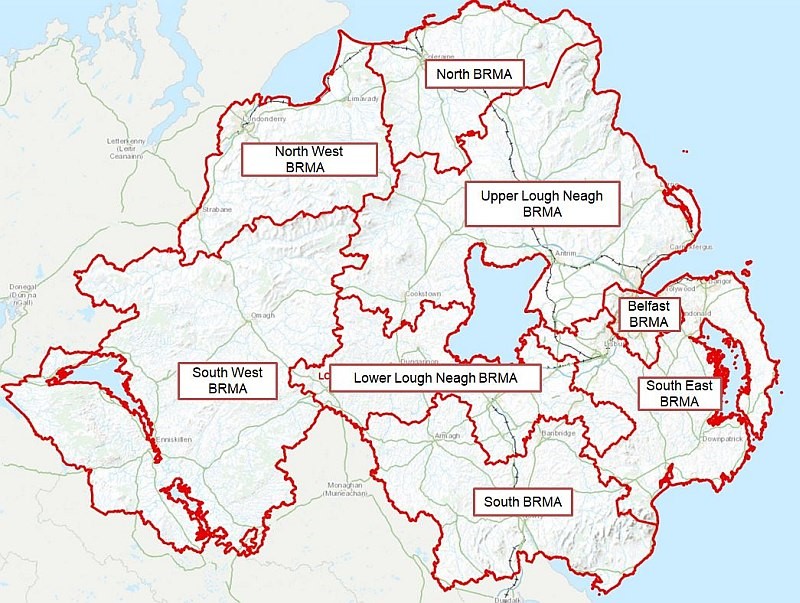 Map of Northern Ireland showing Broad Rental Market Areas (BRMA)